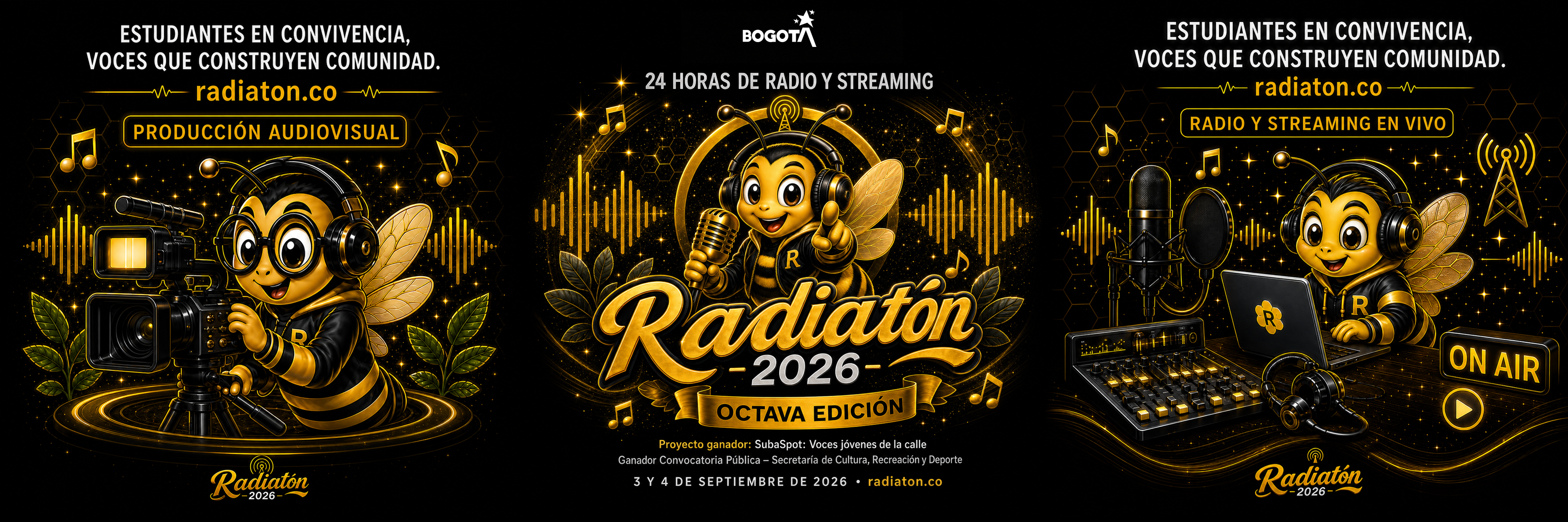 Tres pendones Radiatón 2026 juntos